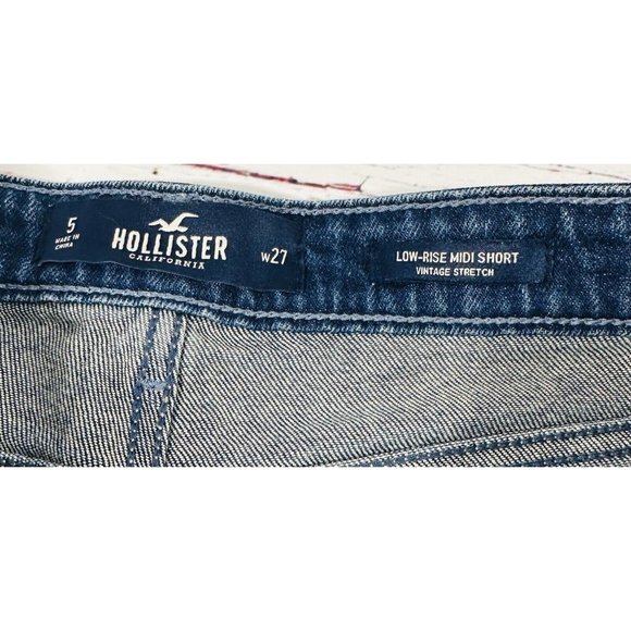 Hollister Jean Shorts Sz 5 / 27 Low Rise Midi Blue Distressed Booty 3” Inseam - Picture 4 of 9